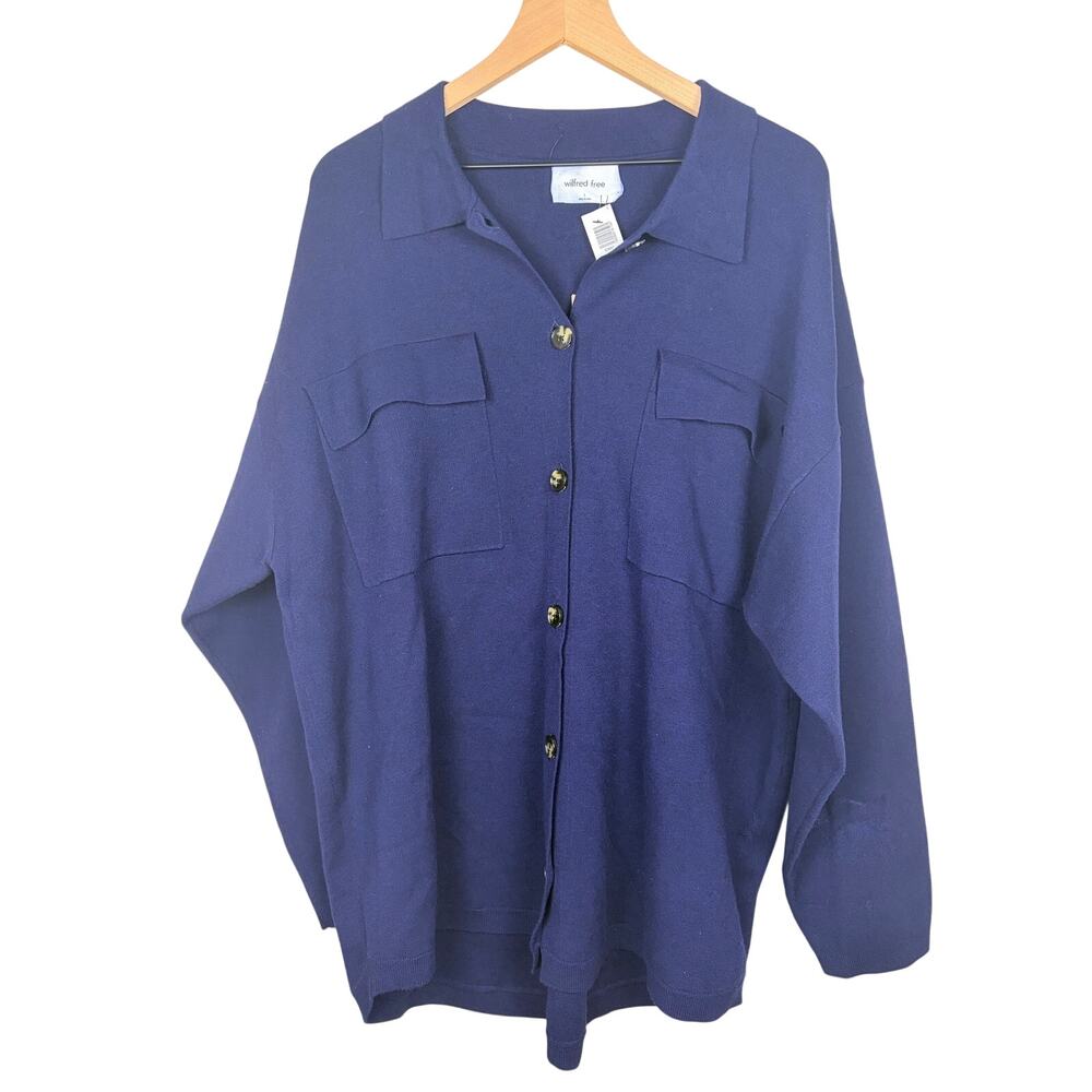 NWT Aritzia Wilfred Free Ronnie Shirt Jacket Admiral Blue Size L Flawed